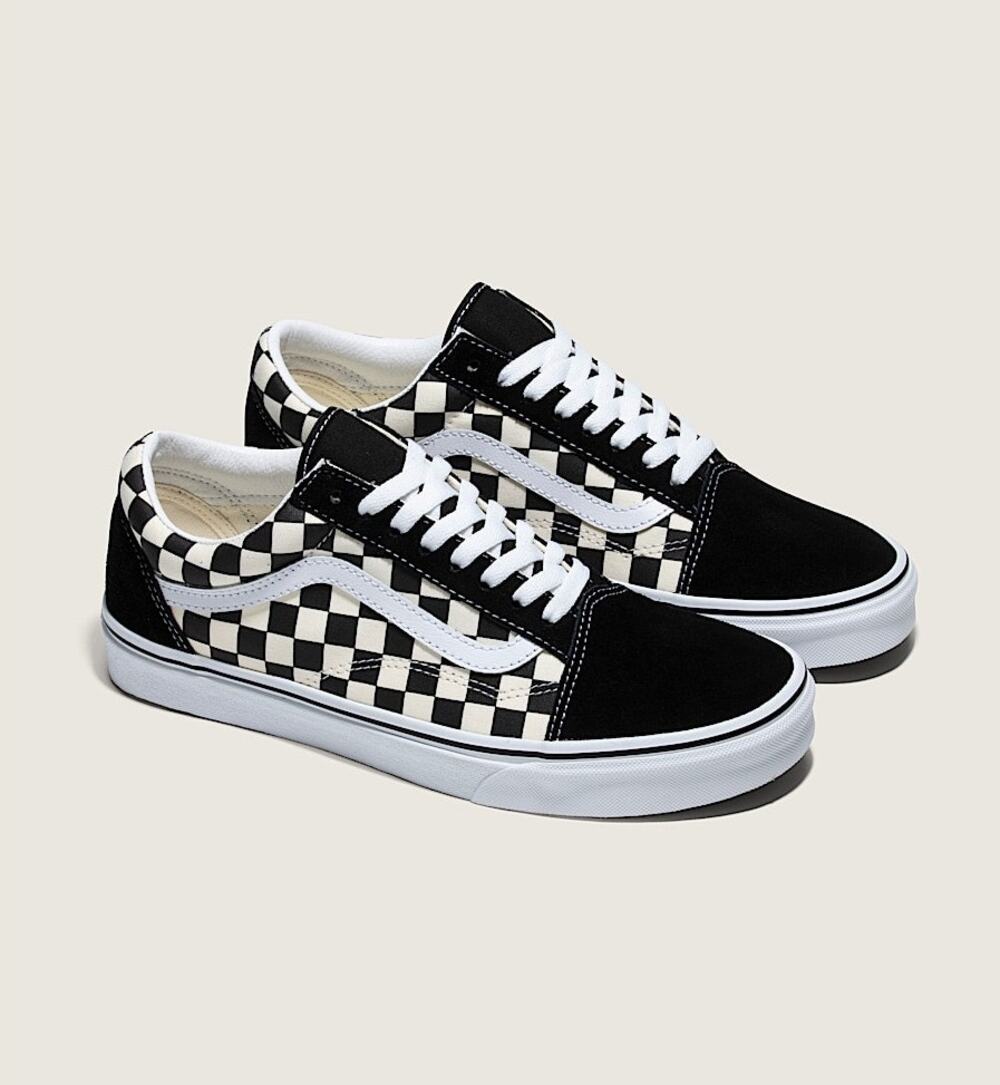 Vans Old Skool Checkerboard Sneakers Black White Suede Toe Cap Women's 8.5